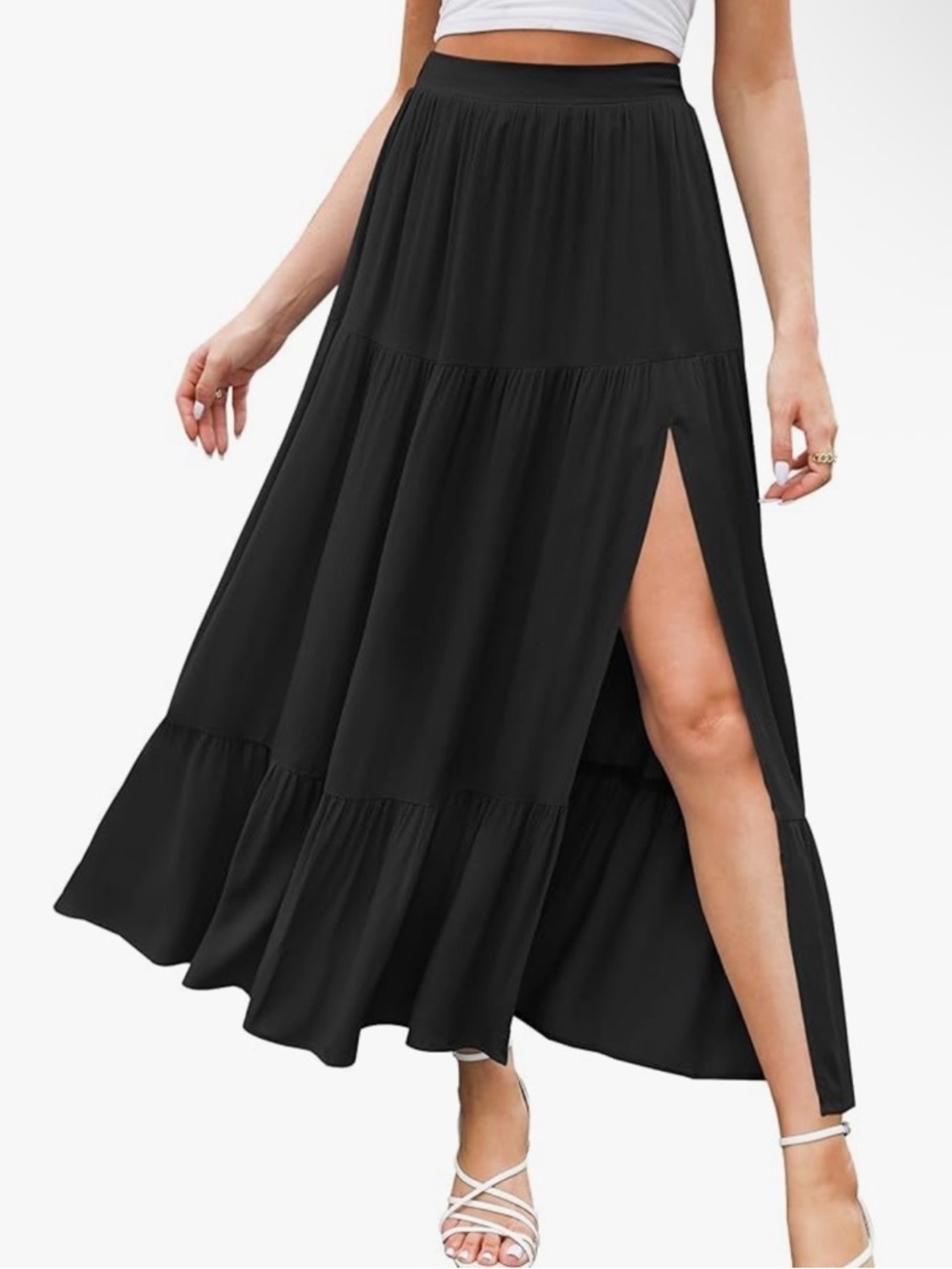 American Eagle Outfitters Black Tiered Maxi Skirt with High Side Slit
